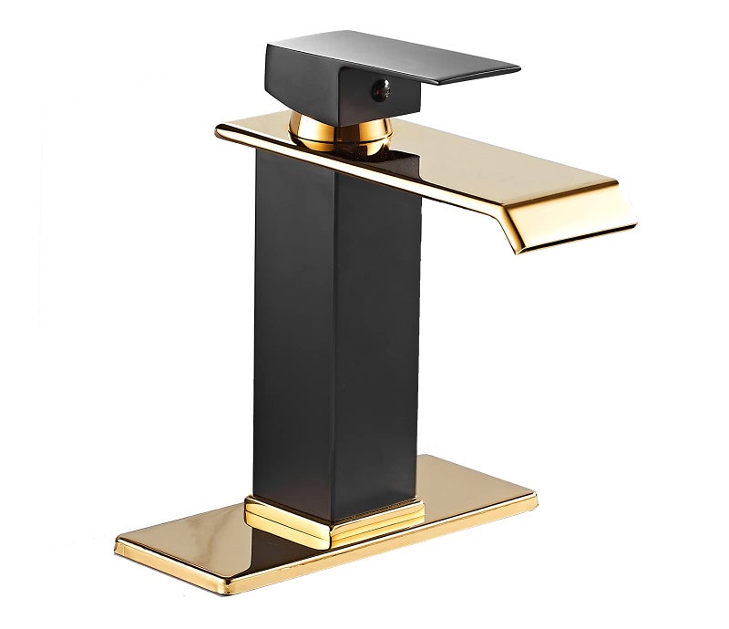YCCUZA Black Bathroom Faucet Gold Waterfall One Handle 1-3 Hole Lavatory Vanity Sink Faucet with Water Supply Hose Deck Mount Commercial - Image 1